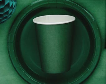 Bicchieri di carta verdi da 250 ml - Bicchieri usa e getta per feste - Stoviglie verde scuro - Accessori per feste di compleanno in giardino - Festa a tema dinosauri - Confezione da 6