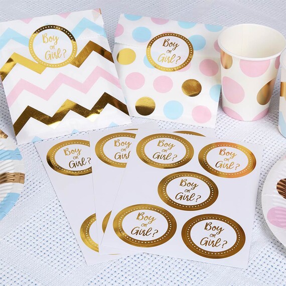 Boy or Girl Stickers Gender Reveal Party Stickers Gold Foil Stickers Baby  Shower Reveal Stickers Pack of 25 