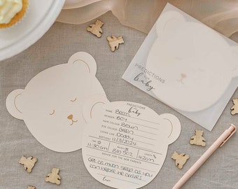 Tarjetas de consejos para baby shower - Tarjetas de predicción de baby shower con osito de peluche - Nueva fiesta de bebé - Decoración neutral - Decoraciones para fiestas de revelación de género - Paquete de 10