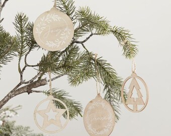Juego de adornos navideños de madera - Adornos colgantes para árbol de Navidad - Etiquetas de madera - Decoración de mesa - Decoración navideña - Navidad rústica