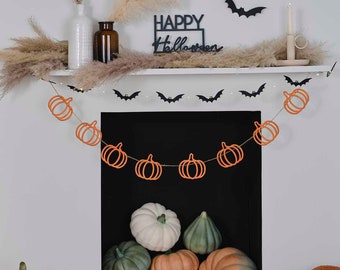 Pumpkin Halloween Bunting - Orange Pumpkin Wooden Halloween Garland - Rustic Halloween Party Decorations - Halloween Home Decor - Reusable