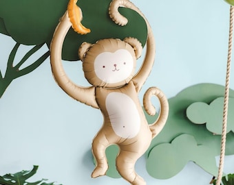 Monkey Balloon - Large Foil Balloon - Safari Birthday Decor - Jungle Animal Balloons - Wild One Party - Kids Party Balloon - Air Fill Only