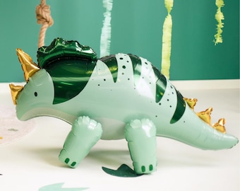Dinosaur Balloon - Standing Green Triceratops Balloon - Kids Jurassic Dino Party Supplies - Cute Dinosaurs - Dinosaur Theme - 1 X 36.5 Inch
