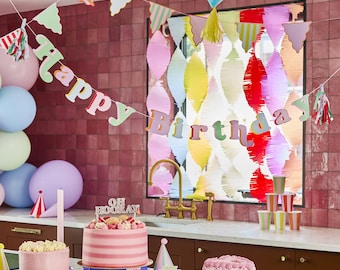 Happy Birthday Banner - Bright Party Garland - Colourful Happy Birthday Bunting - Birthday Party Decorations - Rainbow Party Decor-2m Banner