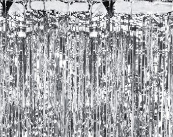 Tenda per feste in argento - Sfondo per feste in argento - Festa di compleanno per bambini - Decorazioni per feste in argento - Tenda con frange metalliche - Sfondo per cabina fotografica