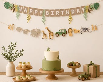 Banner Safari Animal - Happy Birthday slinger - Jungle Party-slinger - Decor eerste verjaardag - Wild One-decoratie - Kinderverjaardagsfeestje