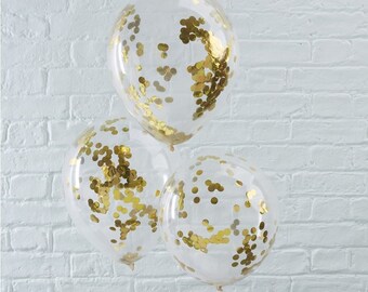 Gold confetti balloons - Wedding and engagement party balloons - Party decorations - Confetti balloons - Gold balloons - Pack of 5