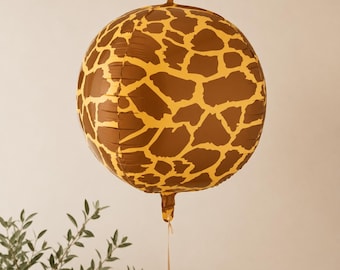 Giraffe Print Balloon - Safari Birthday Decorations - Jungle Theme Foil Ball Balloon - Orb Ball Balloon - Wild One Party - Kids Birthday