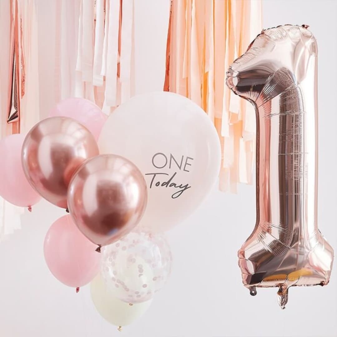 Pink and Rose Gold 1st Birthday Balloons - First Birthday Rose Gold ...