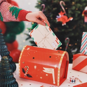 Buzón de Papá Noel - Buzón de Papá Noel con cartas y sobres - Carta a Papá Noel - Buzón de Papá Noel - Decoración navideña para niños