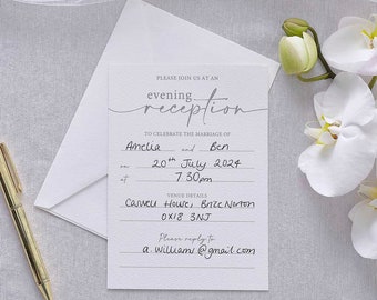 Evening Wedding Reception Invitations - White & Grey Wedding Party Invites And Envelopes - Modern Luxe Textured Wedding Supplies -Pack Of 10