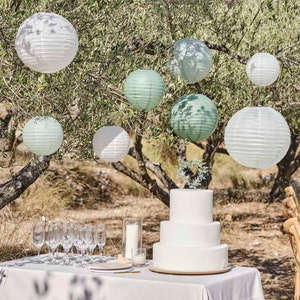 Lanterne di carta bianche salvia - Decorazioni da appendere - Decorazioni per matrimoni - Decorazioni rustiche per matrimoni - Decorazioni per lanterne di carta - Confezione da 8