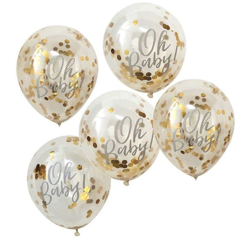 Oh Baby Gold Confetti Balloons Oh Baby Baby Shower Balloons Pack of 5 image 2