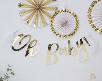 Gold Baby Shower Banner - Oh Baby! Gold Foiled Baby Shower Bunting - Baby Shower Decorations - Gold Baby Shower Backdrop - Baby Shower Party