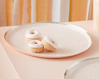 Peach And Gold Plates - Party Paper Plates - Hen Party Plates - Birthday Paper Plates - Party decorations - Party tableware - Pack Of 8