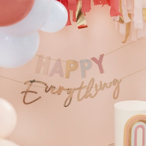 Happy Everything Bunting - Pastel & Goud Verjaardagsfeestslinger - Feestdecoraties - Verjaardagsbanner - Happy Birthday Sign