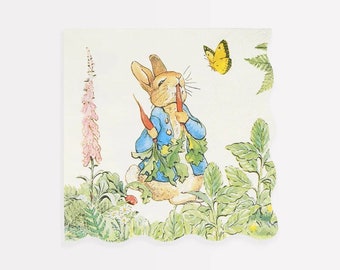 Peter Rabbit Napkins - Kids Birthday Large Paper Napkins - Beatrix Potter Peter Rabbit In The Garden - Baby Shower Napkins - Pack Of 16