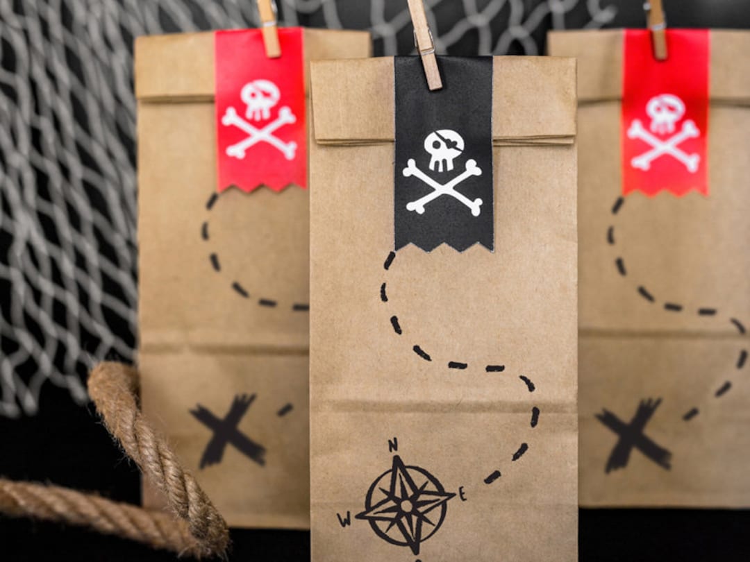 Pirate Party Treat Bags - Kraft Paper Pirates Party Bags - Birthday