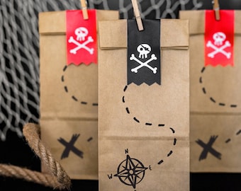 Pirate Party Treat Bags - Kraft Paper Pirates Party Bags - Birthday Party Loot Bags - Kids Party - Pack of 6