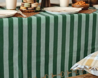 Green Stripe Tablecloth - Horse Party Green & Gold Table Cover - Birthday Party Decorations - Disposable Tableware -Western Party-Farm Party