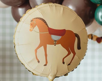 Globo de caballo - Globo redondo de aluminio color crema - Fiesta de caballos - Decoraciones para fiestas de cumpleaños - Fiesta del Oeste - Fiesta en la granja
