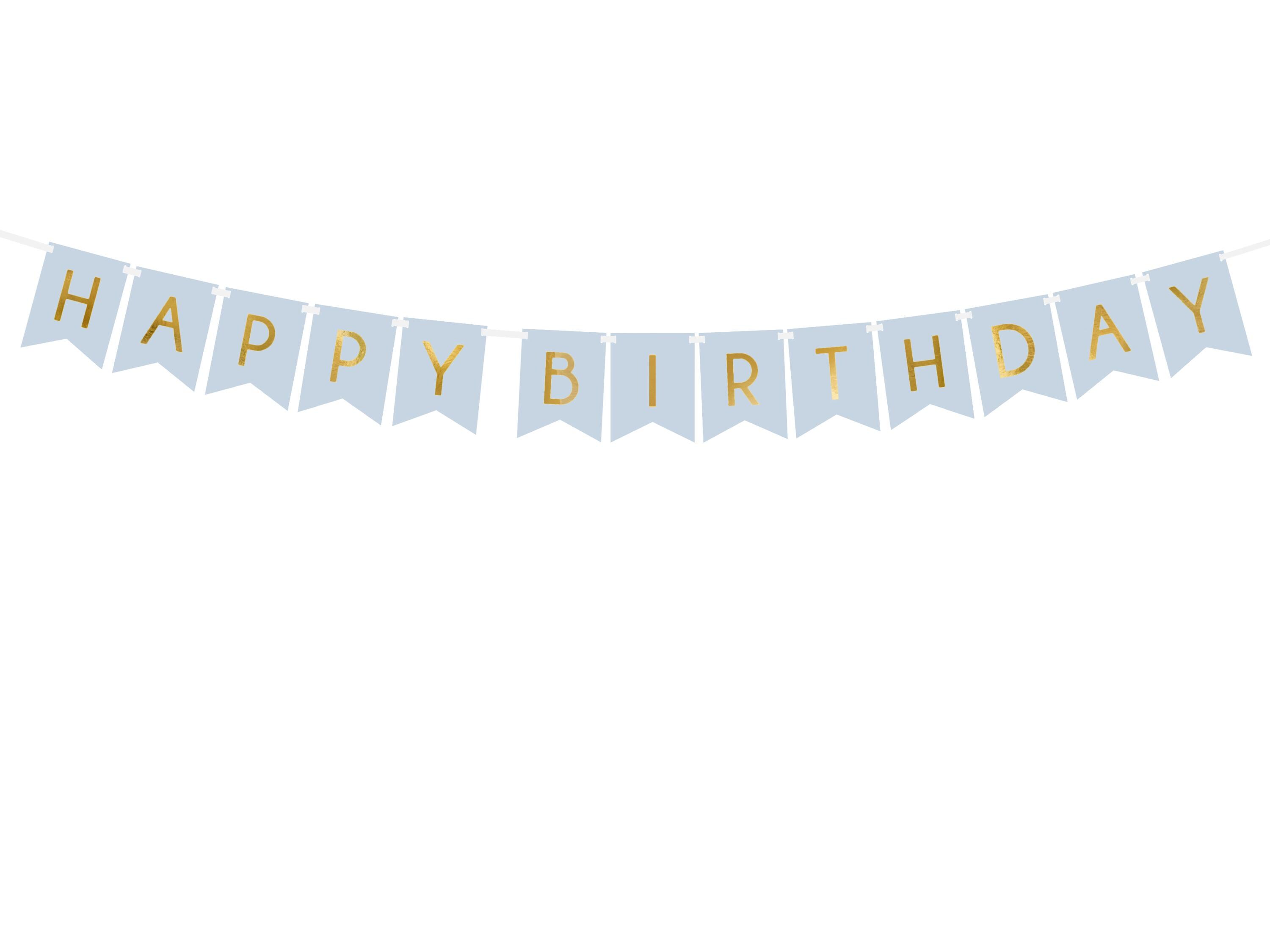 ハッピーバースデーバナー - 青い誕生日パーティー用ガーランド