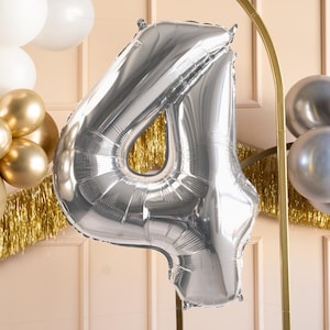 Silver Number 4 Balloon - Large Silver Foil 4 balloon - Birthday Balloon - Party Decorations - 72cm Balloon - 30&quot; Balloon