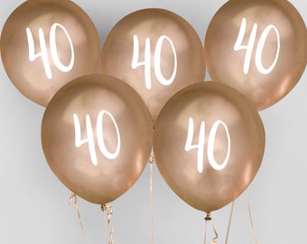 Gold 40th Birthday Balloons - Happy Birthday 40 Balloons - Chrome Gold & White Balloons - Party Decorations - Pack of 5