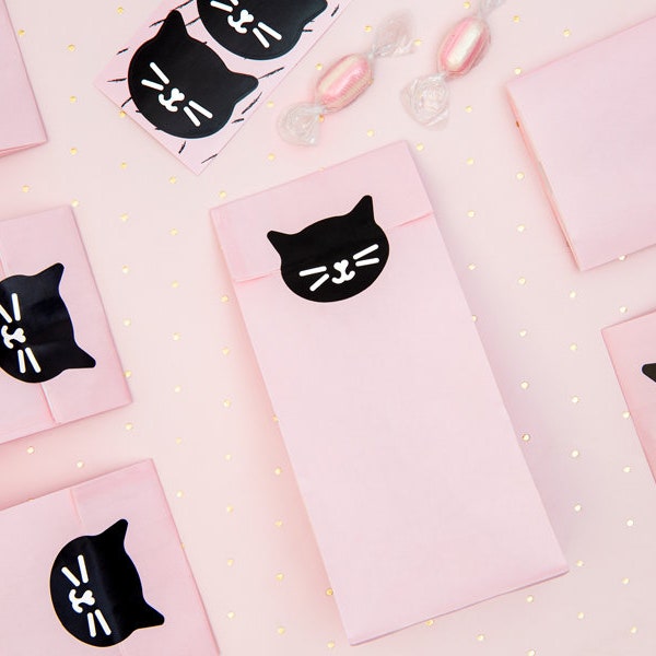 Sacchetti regalo per gatti rosa e neri - Sacchetti da festa per gattini - Sacchetti per dolcetti per feste di compleanno - Festa di Miao - Sacchetti di caramelle per feste per gatti - Confezione da 6