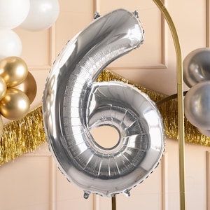 Silver Number 6 Balloon - Large Silver Foil 6 balloon - Birthday Balloon - Party Decorations - 72cm Balloon - 30&quot; Balloon