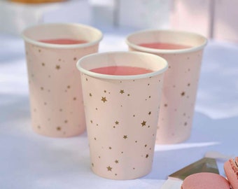 Bicchieri da festa principessa con stella rosa e oro - Bicchieri di carta rosa - Bicchieri di compleanno principessa - Bicchieri rosa per baby shower - Bicchieri principessa - Confezione da 8