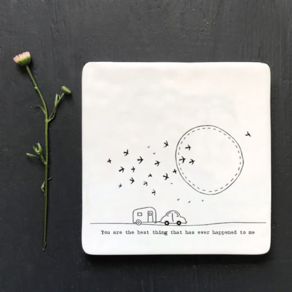 Porcelain Coaster-White Square Drinks Mat-You Are The Best Thing That Has Ever Happened To Me Valentine's Gift-Gift For Friend-East Of India