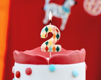 Cake Candle 2 - Rainbow Candles - Number 2 Birthday Cake Candle - Circus Party - Diamond Design - Harlequin Pattern-Kids Party-Multicoloured