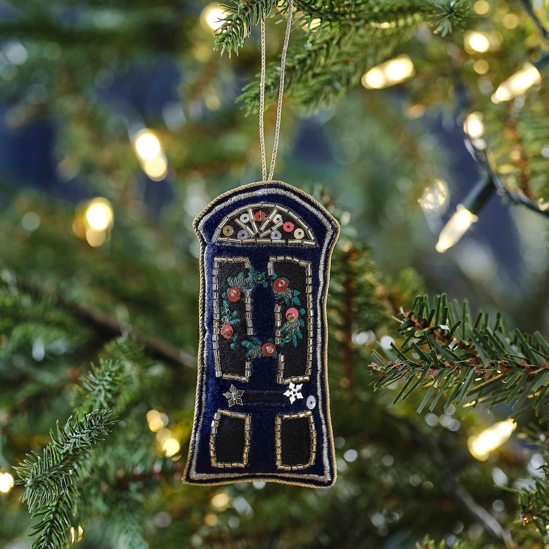 Navy Velvet Door Hanging Christmas Tree Decoration Blue Christmas Tree