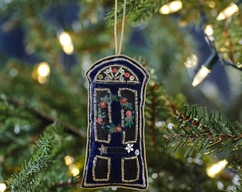 Navy Velvet Door Hanging Christmas Tree Decoration - Blue Christmas Tree Decoration - Individual Tree Decoration - Holiday Decor