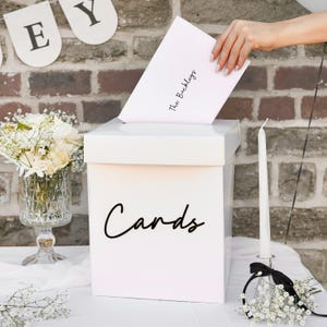 White Wedding Card Box - Minimalist Reception Post Box With Black 3d Acrylic cards Lettering - Monochrome Modern Gift Table Decor