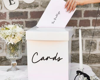 White Wedding Card Box - Minimalist Reception Post Box With Black 3d Acrylic cards Lettering - Monochrome Modern Gift Table Decor