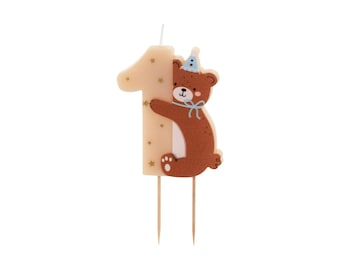 Teddy Bear 1st Birthday Candle - Number 1 Cake Topper - Bearly Wait Theme Party Decor - Neutral Milestone Candle - Teddy Bear Party - 7cm