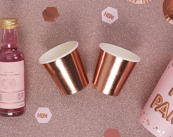 Rose Gold Mini Paper Cups - Rose Gold Foiled Paper Shot Glasses - Small Rose Gold Party Paper Cups - Pack of 8