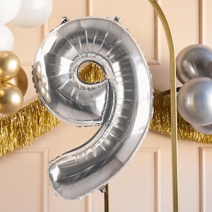 Silver Number 9 Balloon - Large Silver Foil 9 balloon - Birthday Balloon - Party Decorations - 72cm Balloon - 30&quot; Balloon
