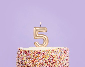 Bougie dorée numéro 5 - Bougie pour gâteau d'anniversaire cinq ans - Bougies d'âge - Décorations de fête dorées