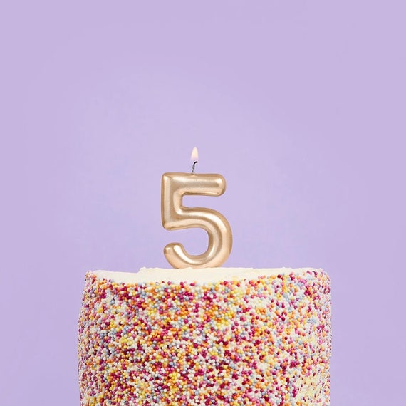 Gold Number 5 Candle - Five Birthday Cake Candle - Age