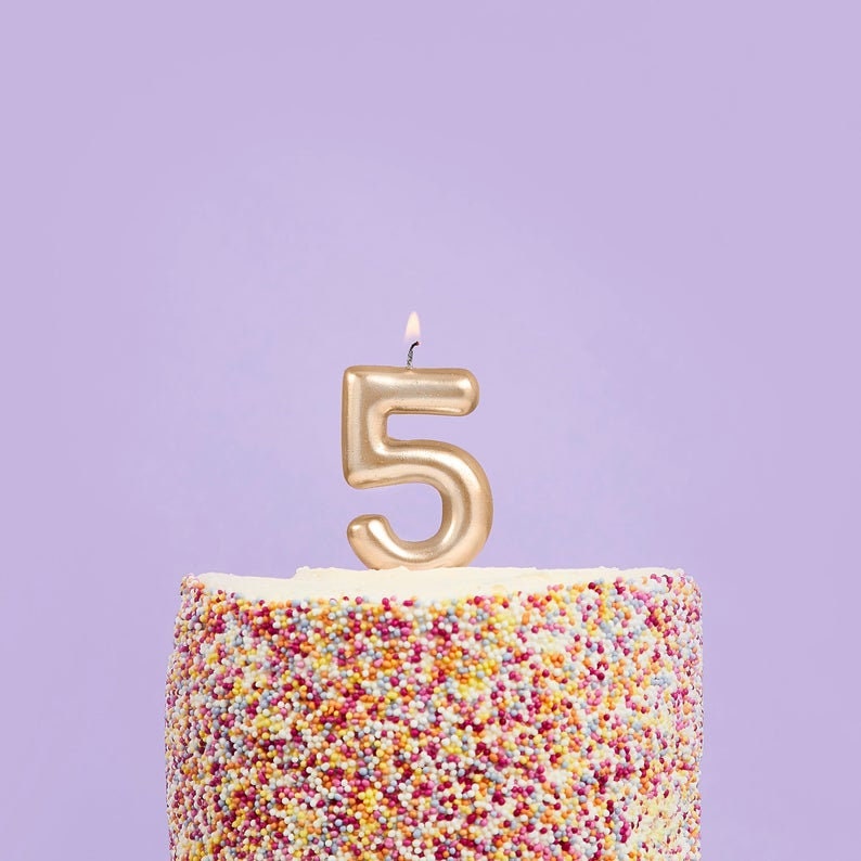 Gold Number 5 Candle - Five Birthday Cake Candle - Age