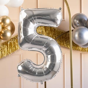 Silver Number 5 Balloon - Large Silver Foil 5 balloon - Birthday Balloon - Party Decorations - 72cm Balloon - 30&quot; Balloon