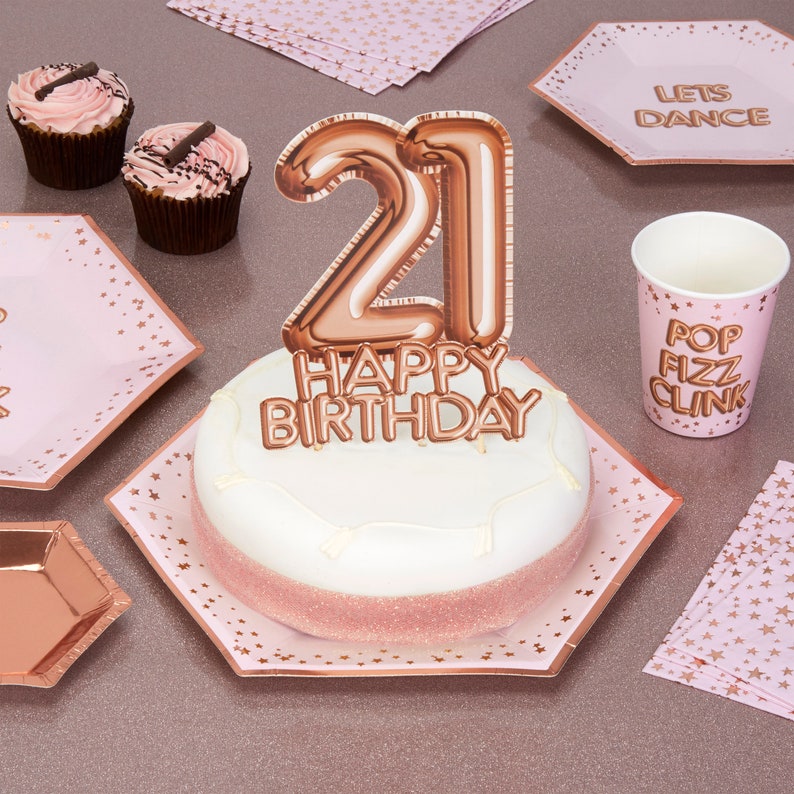 Rose Gold 21 Happy Birthday Cake Topper Rose Gold Cake Etsy