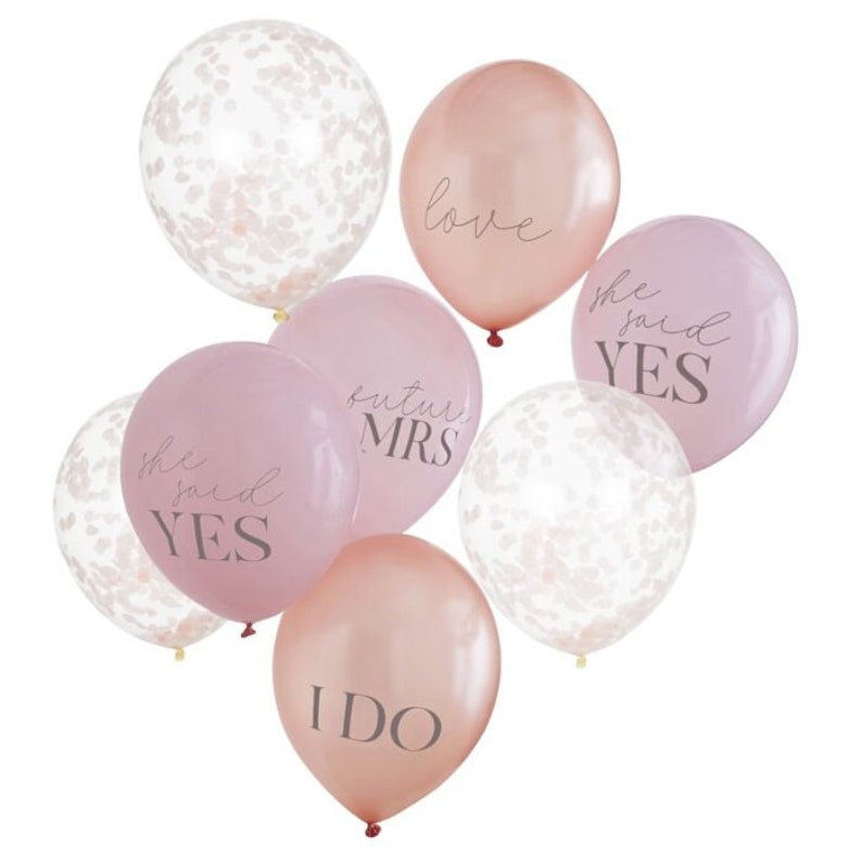Rose Gold & Blush Hen Party Balloons Mixed Pack Of Hen Do Balloons Rose Gold Confetti Balloons Bachelorette Decor Pack of 8 zdjęcie 2