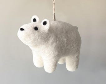 Needle Felted Christmas Polar Bear - Wool Polar Bear Tree Decoration - Christmas Tree Decorations - White Wool Felt Polar Bear