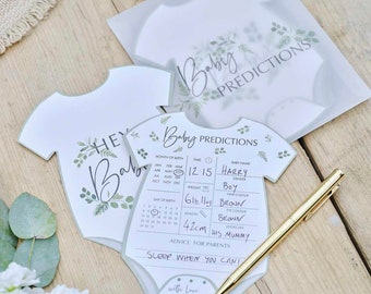 Baby Prediction Cards - Baby Shower Games - Hey Baby Range Keepsake - Sage Green And White New Baby - Baby Advice Cards - 10 Cards