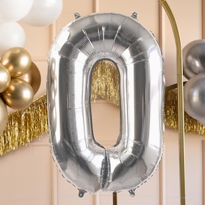 Silver Number 0 Balloon - Large Silver Foil 0 balloon - Birthday Balloon - Party Decorations - 72cm Balloon - 30&quot; Balloon