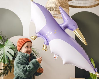 Dinosaur Pterodactyl Balloon - Foil Lilac Dinosaur Balloon - Kids Jurassic Dino Party Supplies - Cute Dinosaurs - Dinosaur Theme-1 x 45 Inch